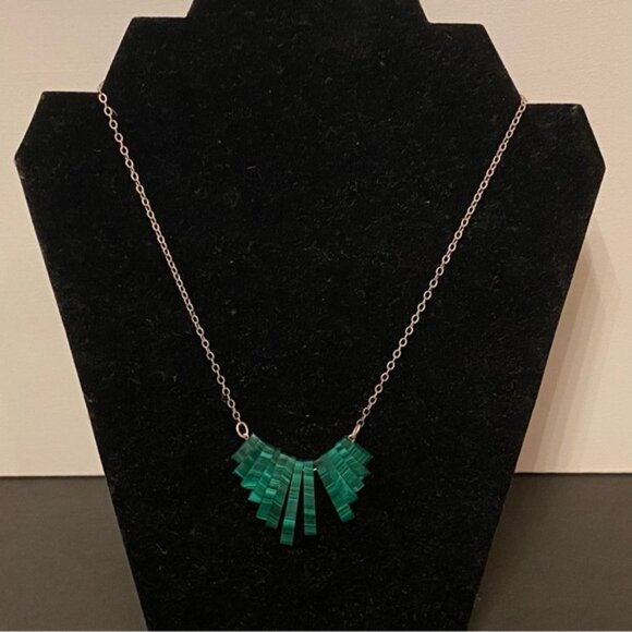 NECKLACE STERLING SILVER GREEN MALACHITE FAN STYLE GRADUATED TAPERED CHOKER 15” - Picture 5 of 9